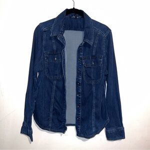 White House Black Market Blue Denim Button Down Shirt